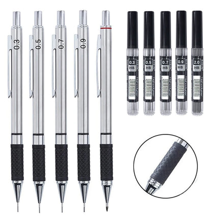 Metal Mechanical Pencil 0.3/0.5/0.7/0.9/2.0mm HB Automatic Pencil with Protective Cover Office School Writing Supplies