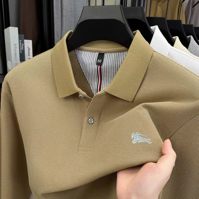 100% pure cotton high-end brand men's long sleeved polo shirt autumn fashion hot selling pony embroidery design golf top T-shirt