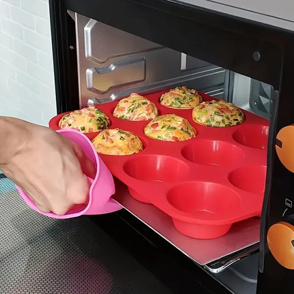 Food-Grade 12-Cavity Silicone Muffin Cake Mold, Non-Stick Cupcake Mold, High-Temperature Resistant Oven Baking Tool for Steamed Egg Pudding Meatballs