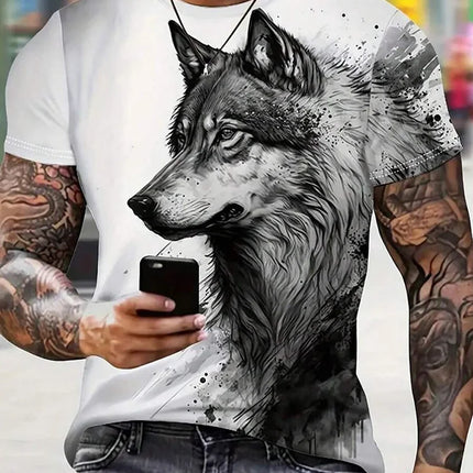 Men's 3D Wolf Print T-Shirt Casual Round Neck Short Sleeve Shirt Breathable and Comfortable Fabric Men's Street Outdoor Clothing