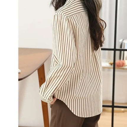 Women's Striped Shirt Casual Long Sleeve Fashion Outerwear Korean Style Spring Autumn New Arrival Elegant French Feel Top