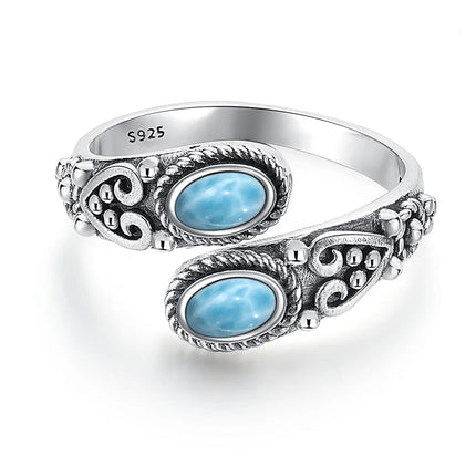 Vintage 925 Sterling Silver 6*8mm Turquoise Flowe Ring Rings Adjustable for Women jeweley Bohemia Fashion Party Silver Rings