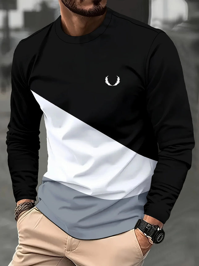 Mens T Shirt Stylish Striped 3D Print Long Sleeve Spring Fall Casual Vintage Round Neck Outdoor Sports T-Shirt for Men Daily Top