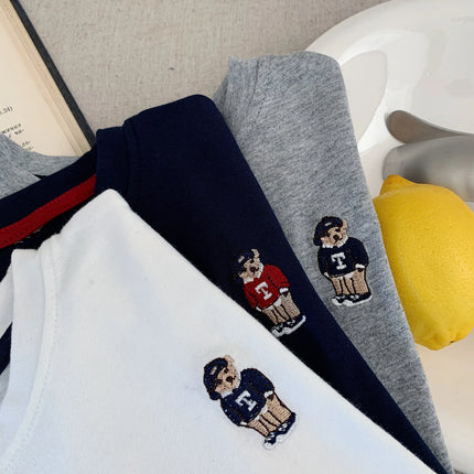 Children's T-shirt Spring Boys and Girls Striped Bear Base Shirt Baby Versatile Long Sleeve T-shirt Trendy