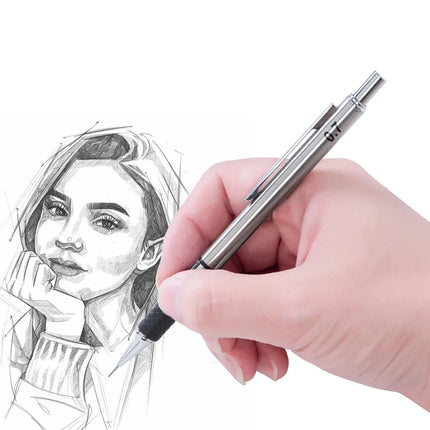 Metal Mechanical Pencil Set with Pencil Grip, Leads Art Drawing Student Office Supplies 0.5/0.7/0.9/2.0mm Automatic Pencil