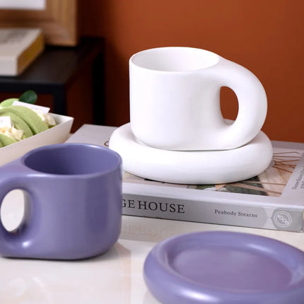 Creative Nordic minimalist ceramic coffee cup and plate set, niche high-end business ceramic mugs, drinking cups