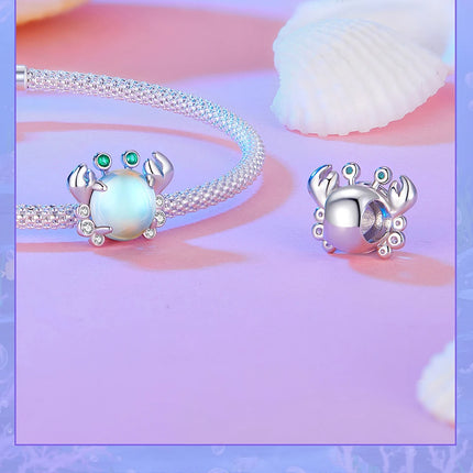 BAMOER 925 Sterling Silver Dreamy Ocean Series Dazzling Crab Beads Seahorse Pendant Charms for Women Bracelet and Necklace DIY