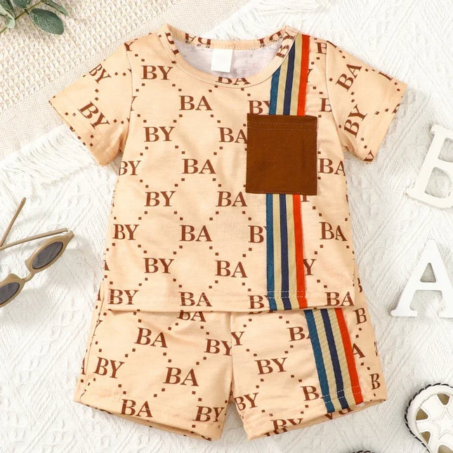 2PCS Summer Toddler Baby Boy Clothing Set T-shirt Letter Short Sleeve Top + Shorts Light Luxury Style for Baby boy 0-3 Years