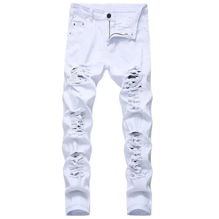Black Men Jeans Narrow Feet High Street Punk Rock Micro Elastic Fabric Man Ripped Jean Cultivate Morality Hardcore Pants