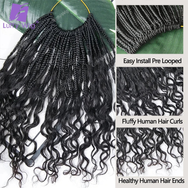 Crochet Boho Box Braids with Deep Wave Human Hair Curls Pre-Looped Braiding Hair Extensions for Black Women Pre-Braided