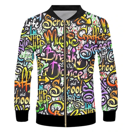 Psychedelic Graphic Jacket Pop 3D Printed Zipper Jacket Unisex Casual Overcoat Loose Plus Size Zip Up Coat Outdoor Sportwear Top