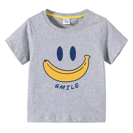 Cute Smiling Banana Kids Short Sleeve T Shirts Boys Girls Same Style Cartoon Casual Tees Comfortable Children Clothing