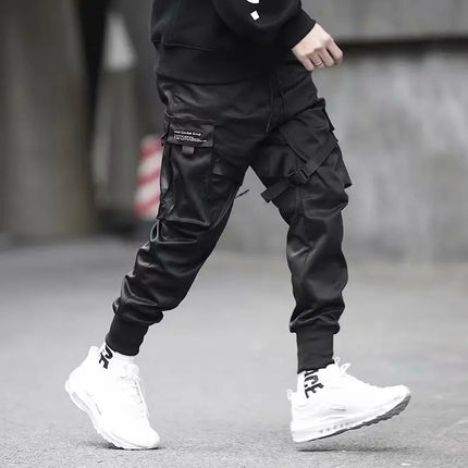 Men's Reflective Cargo Pants Korean Harem Techwear Trousers Trendy Streetwear Functional Multiple Pockets Stylish Casual Fit