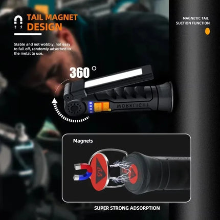 Powerful COB LED Work Light Car Garage Mechanic Lamp USB Rechargeable Flashlight Magnetic Torch Emergency Light Warning Light