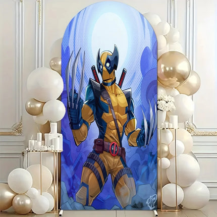 Superhero Wolverine Deadpool theme arch background children's boy birthday partydecoration layoutbackground props stretch fabric