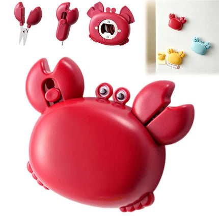 4-in-1 Crab Multifunctional Bottle Opener, Magnetic Fridge Magnet Kitchen Gadget with Scissors & Box Cutter, Creative Tool