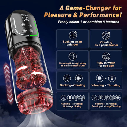 IPX7 LED Automatic Male Masturbator Cup 7 Sucking Rotating Licking Thusting Modes Pocket Pussy Stroker Blowjob Sex Toys For Men