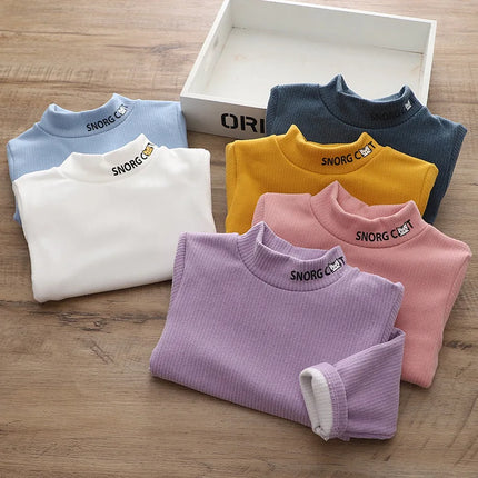 2025 New Children's Warm Base Shirt, Children's Mid Neck Honeycomb Top, Men's and Women's Winter Half High Neck Top