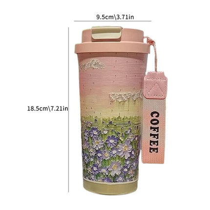 Colorful Flowers Garden Travel Coffee Tumblers Wildflower Tumbler Stainless Steel Cup with Lid & Straw Coffee Mug Holiday Gifts