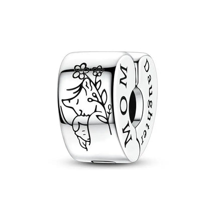 Lucky Clover Clip Charms 925 Sterling Silver Original Black Cat Stopper Clamp Silicone Spacer Charm For DIY Jewelry Bracelet