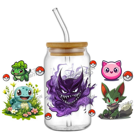 uv dtf Pikachu sticker Glass Tumbler Wrap 16oz Libbey Cup DTF Decal Pokemon Design cup wraps Home decoration