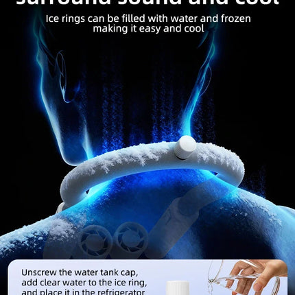 Detachable Ice-Cool Neck Fan, 360° Cooling with Freezable Ice Ring , 3 Speeds, Large Battery, Hands-Free for Outdoor, Commuting