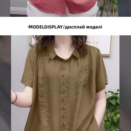 Plus Size Loose Sportswear Women's Shirt Summer New Style Base Layer Top Korean Style Commute Linen Fabric Regular Fit