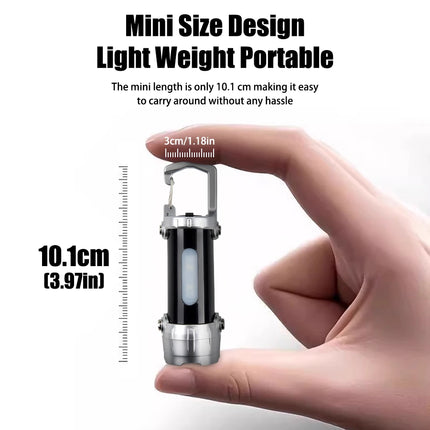 Mini Rechargeable COB Flashlight Red and Blue Light Torch Outdoor Portable Camping Hook Tent Lamp Handheld Keychain Flashlight