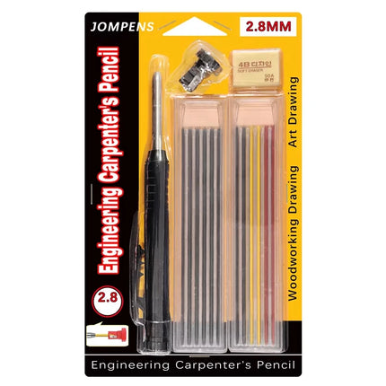 Solid Carpenter Pencil Set with Built-In Sharpener Deep Hole Marking Tool Automatic Pencil Drawing Lead Core for Precision Work