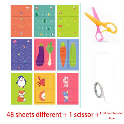 49-91pcs Learn Scissor Skills Cut Paper Craft Toys Safety Scissors Preschool Cutting Practice Activity Book Toddlers Kids Gifts