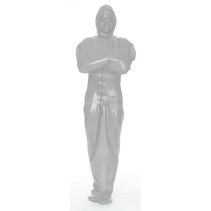 Exotic Wetlook PVC Leather Full Catsuit with Wide Belt Unisex Bondage-Sack Hooded Bodysuit Fetish Sexy Body Bag Sleepsack Custom