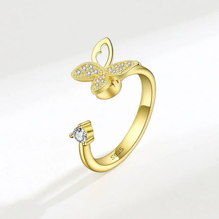 VENTFILLE 925 Sterling Silver Moon And Stars Zircon Rotatable Ring For Women Gift Diamond Relieve Stress Ring Jewelry Wholesale