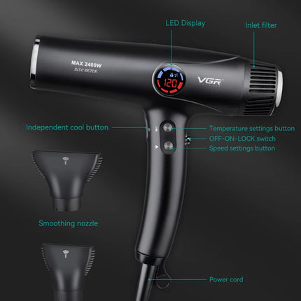 VGR Leafless Hair Dryer Professional Blow Dryer Brushless Motor 110000 RPM Suitable For Home Salons Powerful Hair Dryer V-469