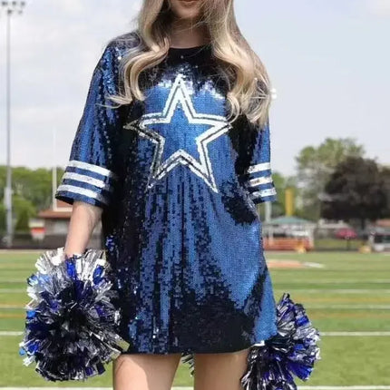 2025 New Cowboy Baseball Football Game Female Tops Sequin Women Jersey Dress