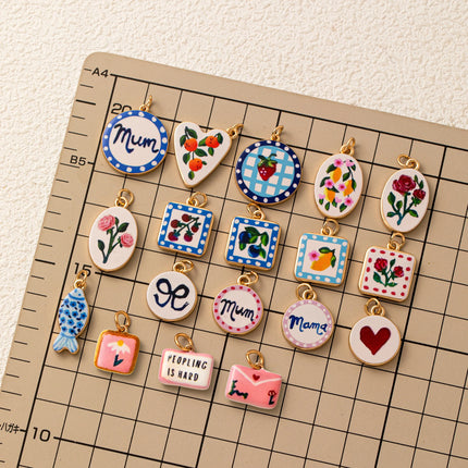 Flower Fruit Love Shell Drip Oil Printed Pendant Fashion Trend DIY Charms Jewelry Making Accessory