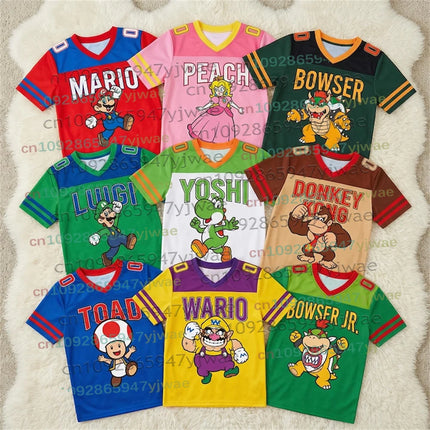2026 Men Women Bros Yoshi Peach TShirt Summer Breathable Boy Girl V-neck Tee Oversize Short Sleeve Football Jersey For Fans Gift