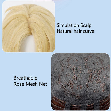 Anime Wig Varka Cosplay Wigs Genshin Game Role-Playing Wigs Short Blonde Synthetic Wig with Bangs Simulation Scalp Male Cos Wig