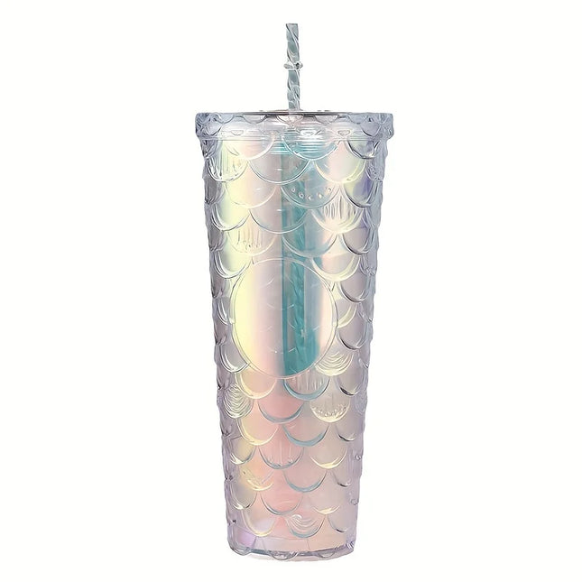 LUSQI 710ml Water Bottles With Straw Large Capacity Reusable - Creative Fish Scale Devise Plastic Drinking Cup