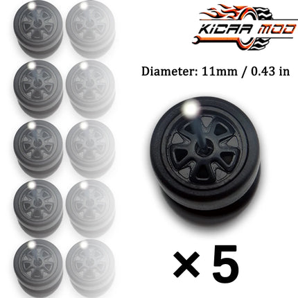 1/64 Model Wheels Rubber Slick Tires ABS Wheels for Hot Wheels  Tomica Mainline Diecast Model Car Refit Parts-Dia 11mm (5 Set)