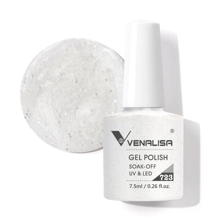 Venalisa 7.5ml Gel Nail Polish, White Cap, Glass Formula, No Wipe Top Coat, UV LED Soak-Off Glitter Color Nail Lacquer