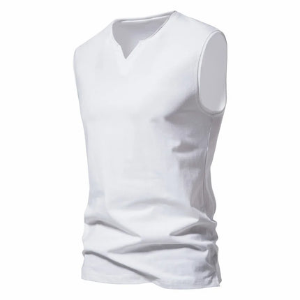 Summer Mens V-neck Tank Tops Athletic Jogging Gym TShirts Loose Vest Cotton Sleeveless T-Shirt Lightweight Basic Sport Tops