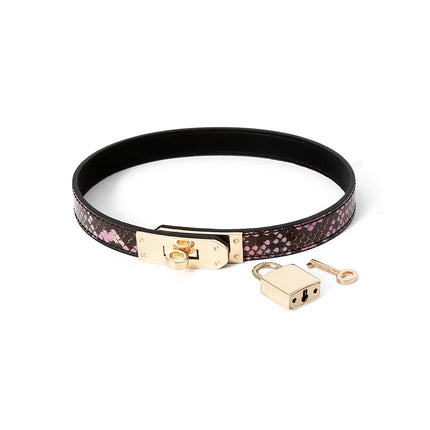 New 2 in 1 Sexy Snakeskin Leather Collars With Lock BDSM Bondage Fetishs Collar Adult Game Sex Accessories For Woman Jeux Sexuel