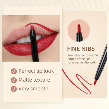 12-Piece Lip Liner Set - Long-Lasting, Waterproof, Nude Shades with Plant Squalane - Perfect Valentine's Day Gift for Her, Moist
