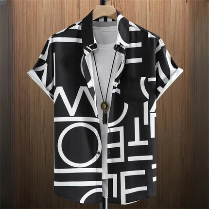 2026 Summer Men's Short-Sleeve Shirt with Asymmetrical Print Hawaiian-Style Collar Plus Size Casual Men's Wear