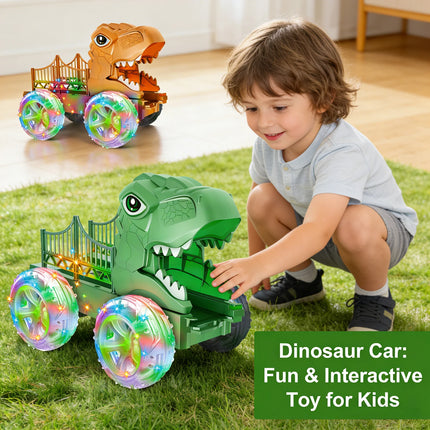 (2pack) LED Light Dinosaur Car Toy, Dino Monster Truck with Colorful Glowing Wheels, Interactive Play Vehicle Gift for Children