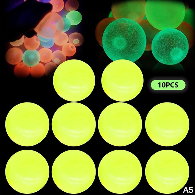5/10Pcs Luminous Sticky Squeeze Balls Glow In Dark Wall Toss Toy Stress Relief Sensory Ornament