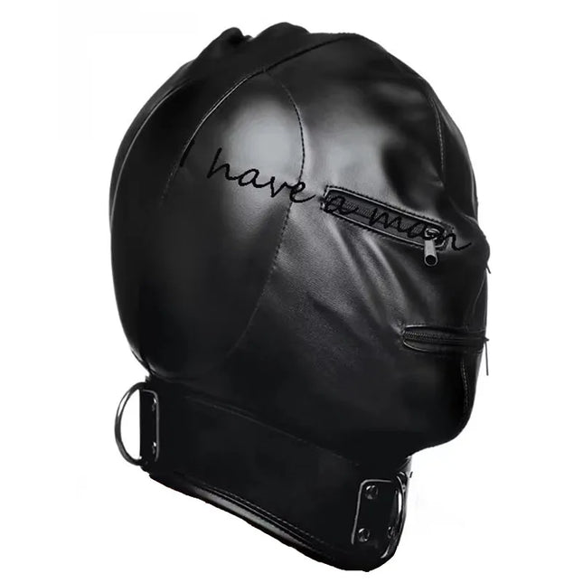 Leather Padded Hood Mask Blindfold Head Restraint Harness Mask, BDSM Bondage Gimp, Sexy Costume