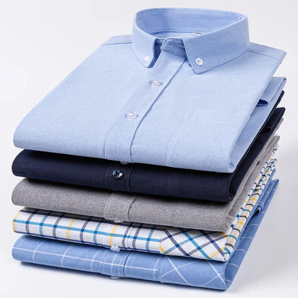Plus Size 5XL 100% Cotton Oxford Long Sleeve Shirts for Men Slim Fit Formal Plain Shirt Striped Tops Office White Business Cloth