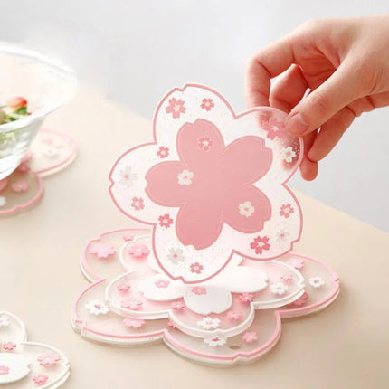 Kawaii pink colour Blossom Silicone Coasters Style Sakura Coffee Cup posavasos Sakura Insulated TableMat Tea Cup Home Decor Gift