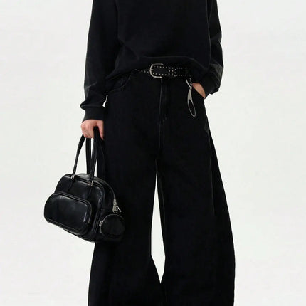 High Streets Spring Summer Men's Jeans American Baggy Wide Leg Curved Knife Denim Pants Loose Solid Color Male Trendy Trousers